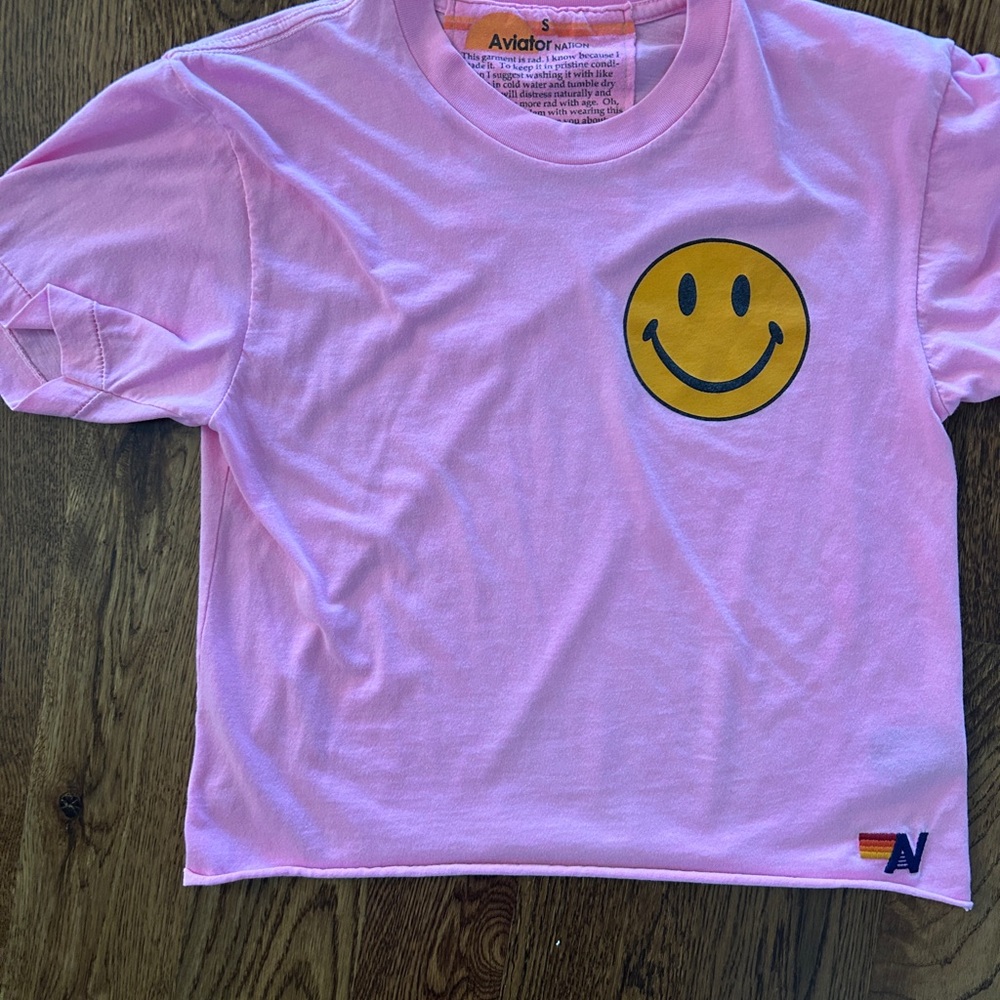 Aviator Nation Pink Tee with Yellow Smiley